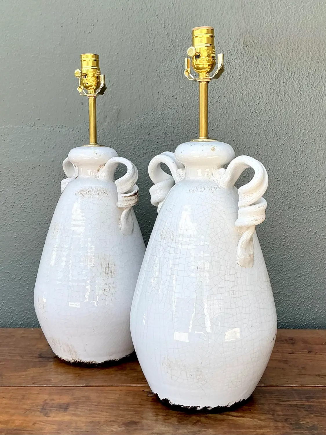 Vintage Crackle Glaze Ceramic Lamps - a Pair - Top view