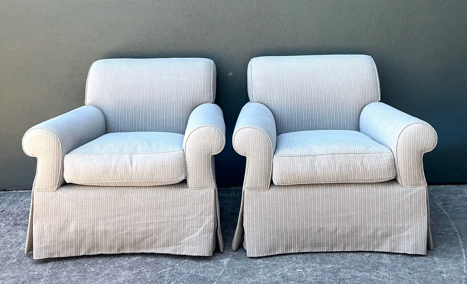 Vintage Custom Striped Lounge Chairs - A Pair - Side view