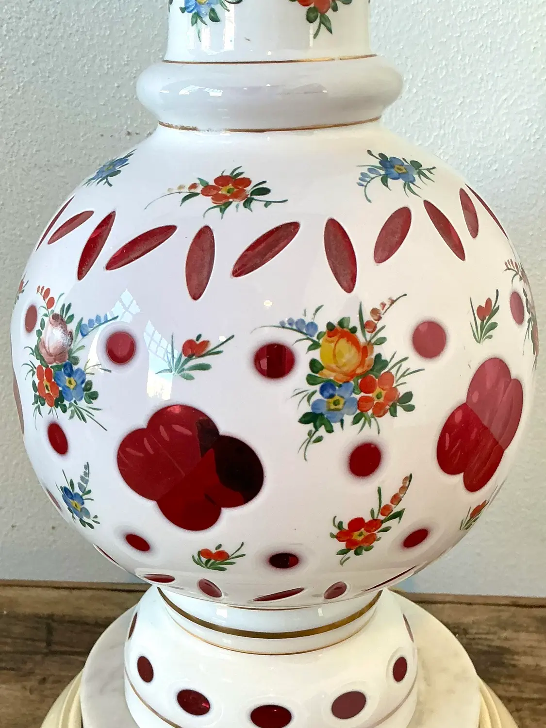 Vintage Cut Colored Glass Table Lamp - Side view