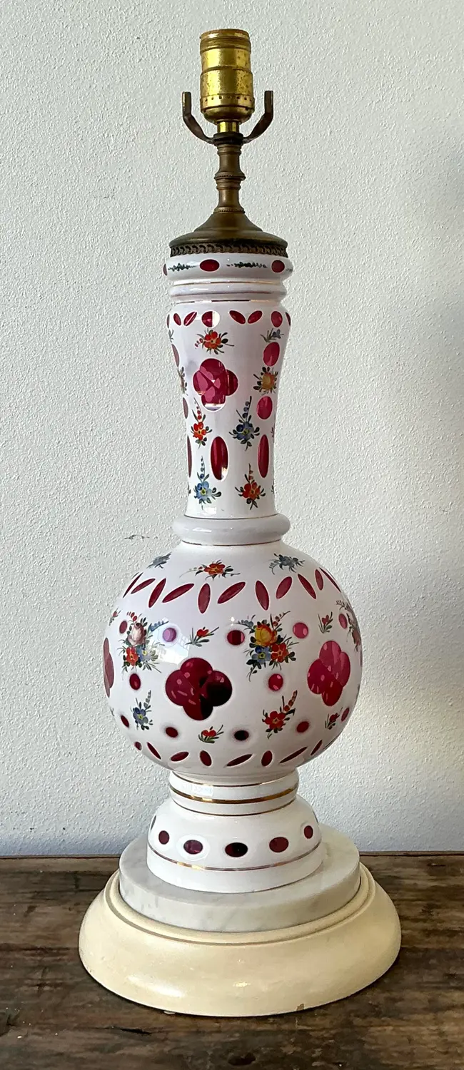 Vintage Cut Colored Glass Table Lamp - Top view