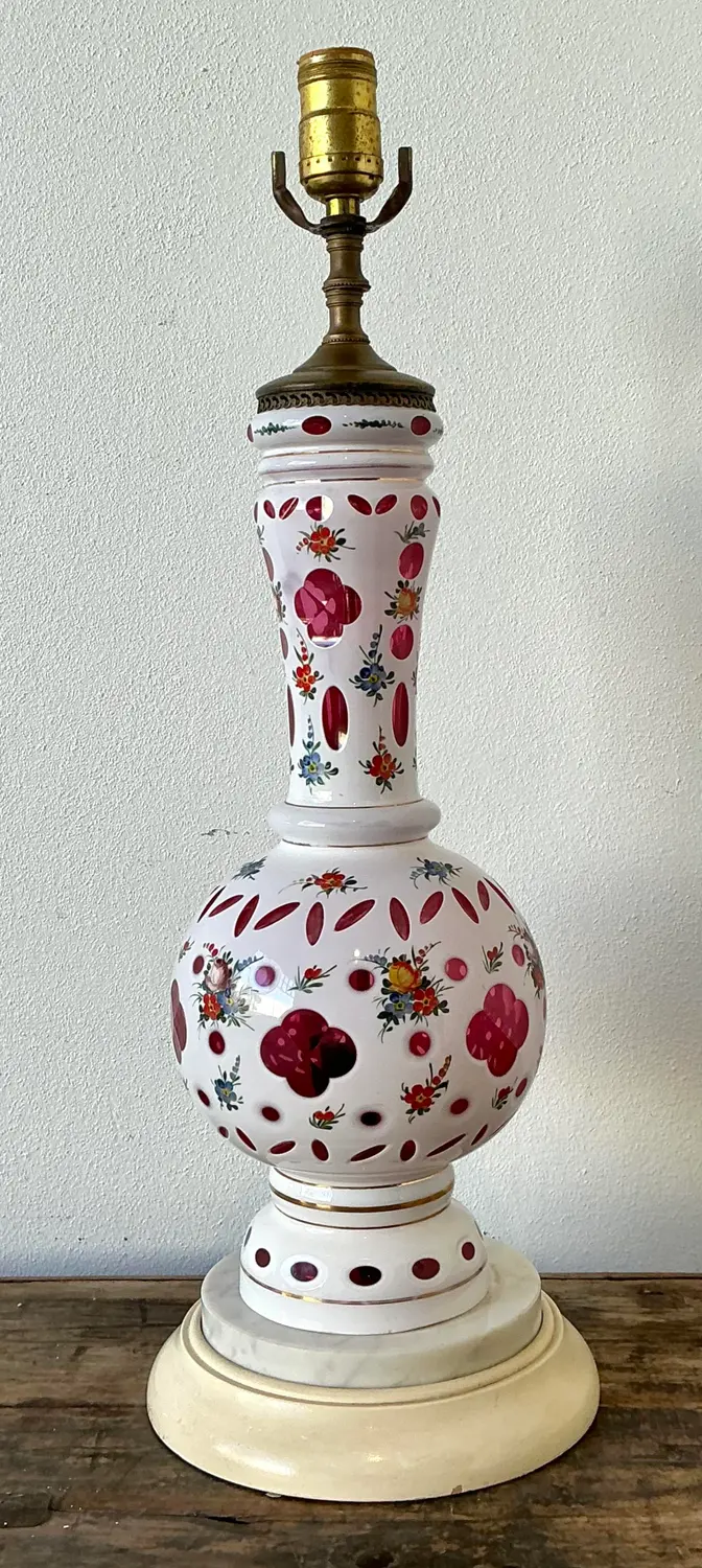 Vintage Cut Colored Glass Table Lamp - Back view