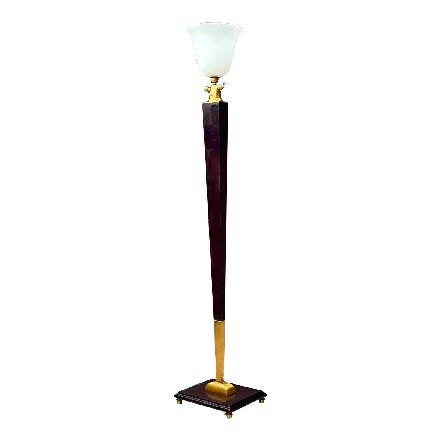 Vintage Deco Zebra Wood and Brass Floor Lamp - Detail view