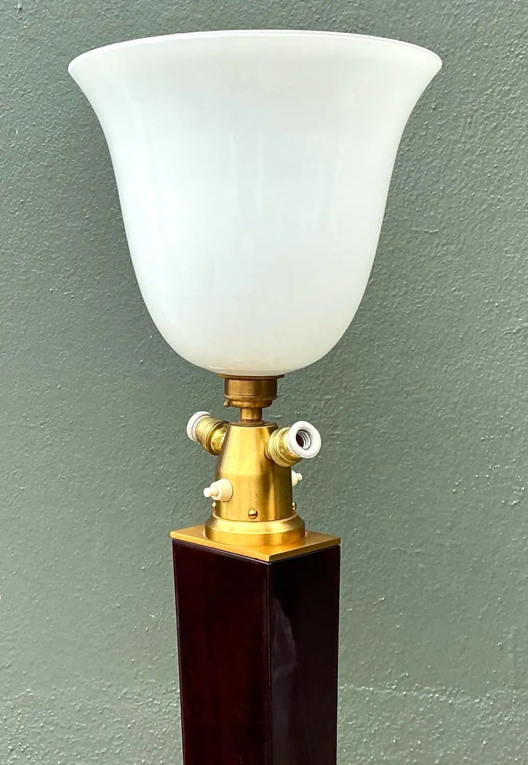 Vintage Deco Zebra Wood and Brass Floor Lamp - Top view