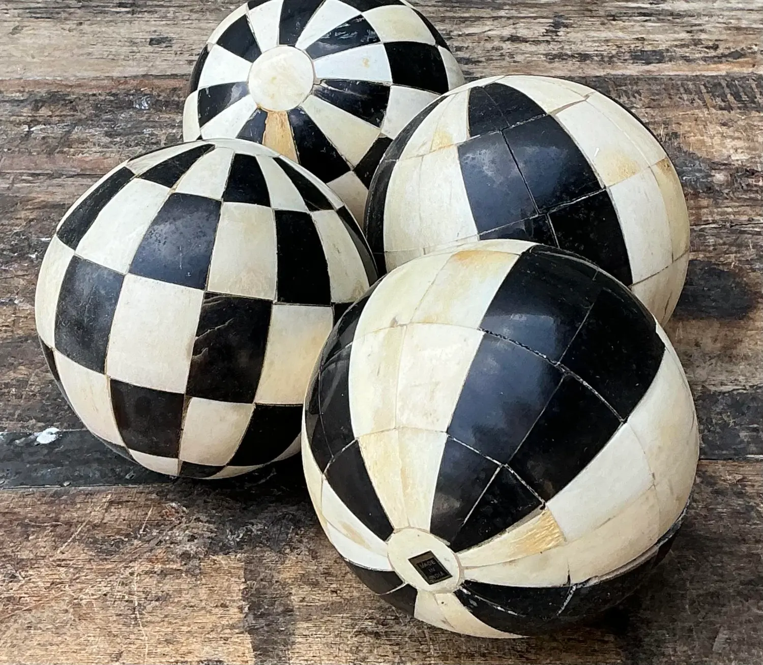 Vintage Decorative Tessellated Stone Spheres - Set of 4