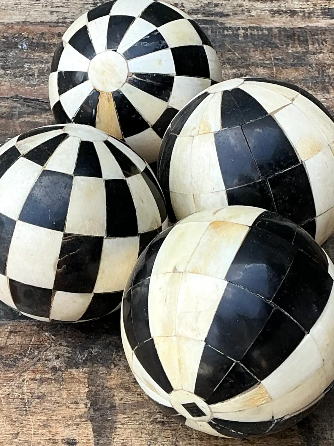 Vintage Decorative Tessellated Stone Spheres - Set of 4 - Side view
