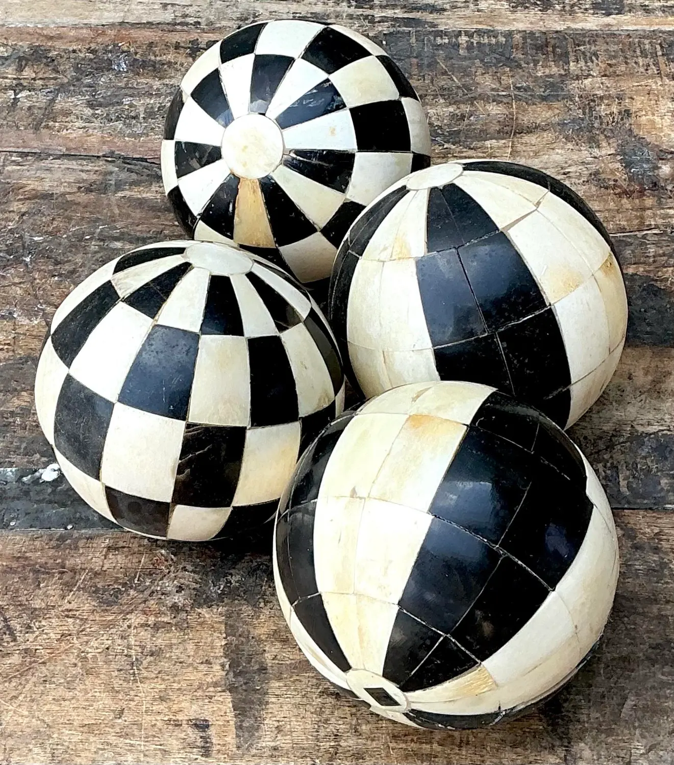 Vintage Decorative Tessellated Stone Spheres - Set of 4 - Back view
