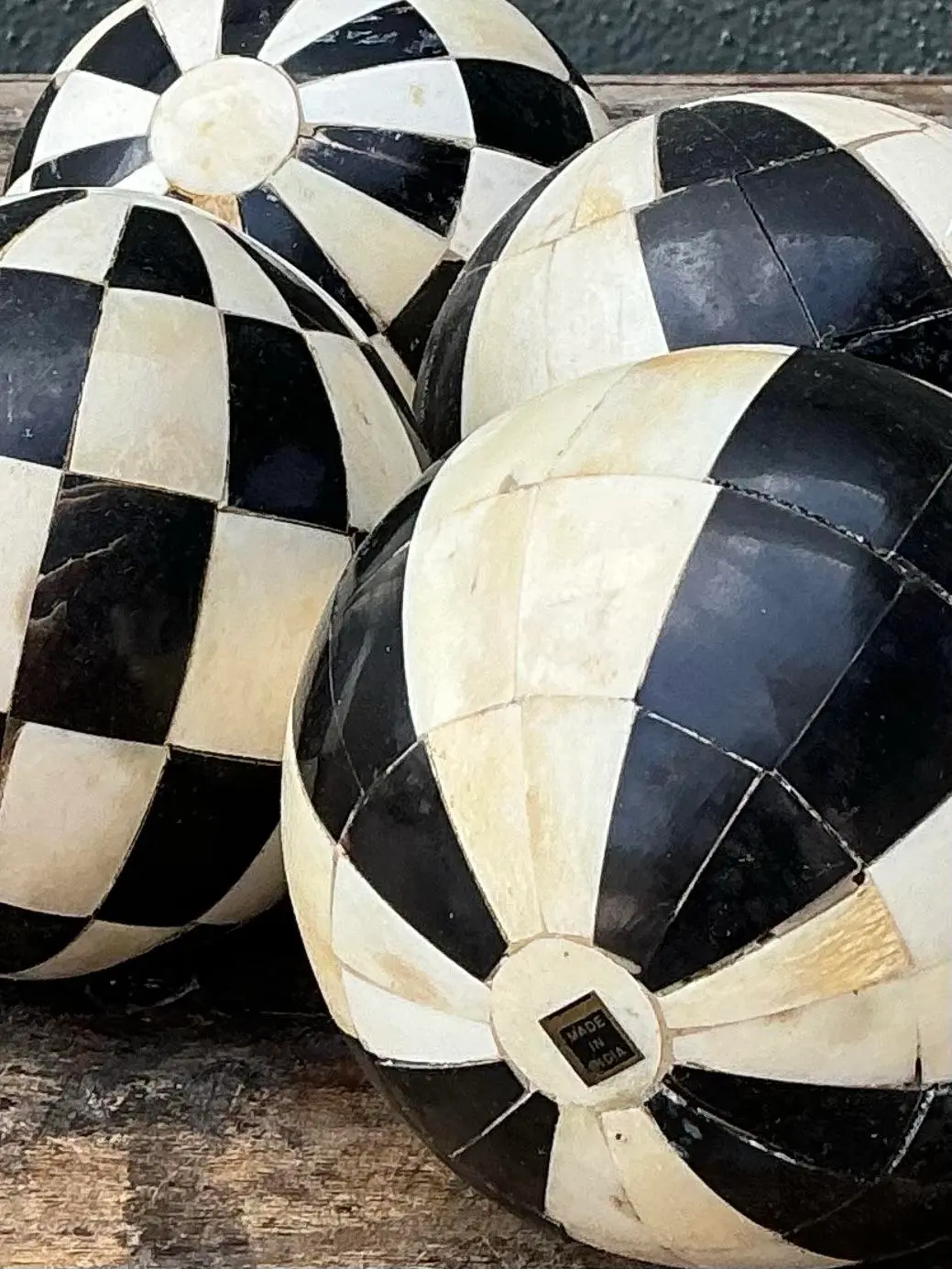 Vintage Decorative Tessellated Stone Spheres - Set of 4 - Top view