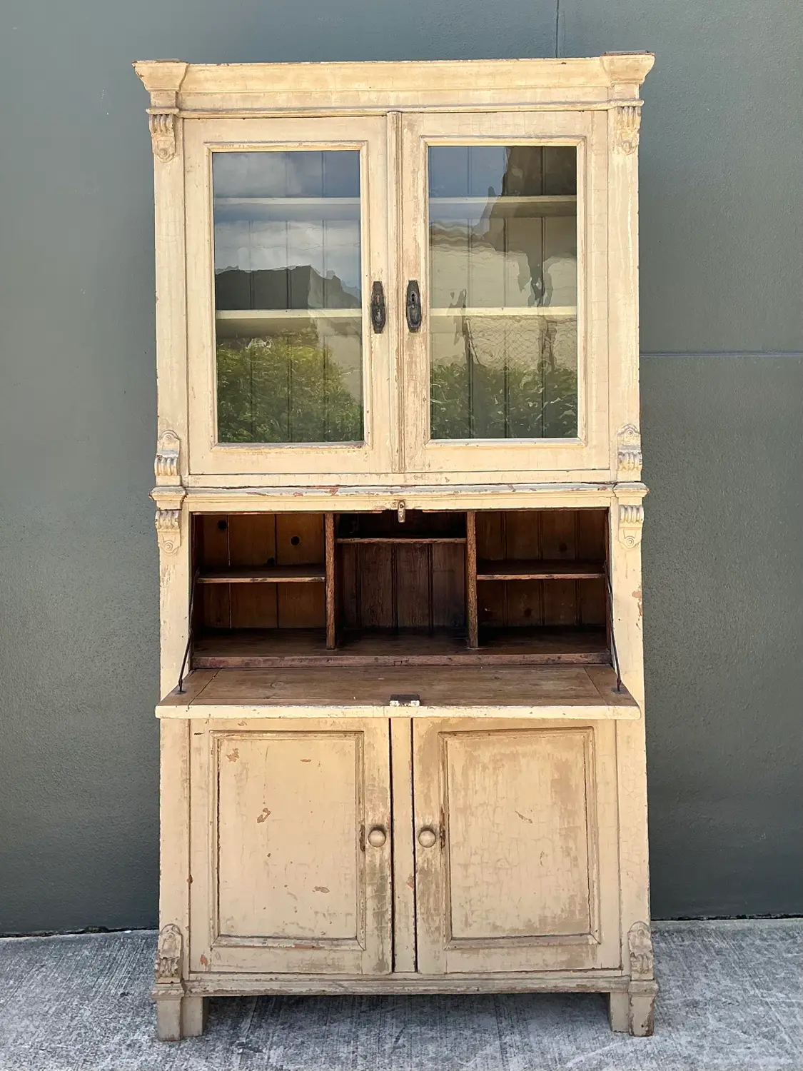 Vintage Distressed Drop Front Secretary Cabinet - Detail view