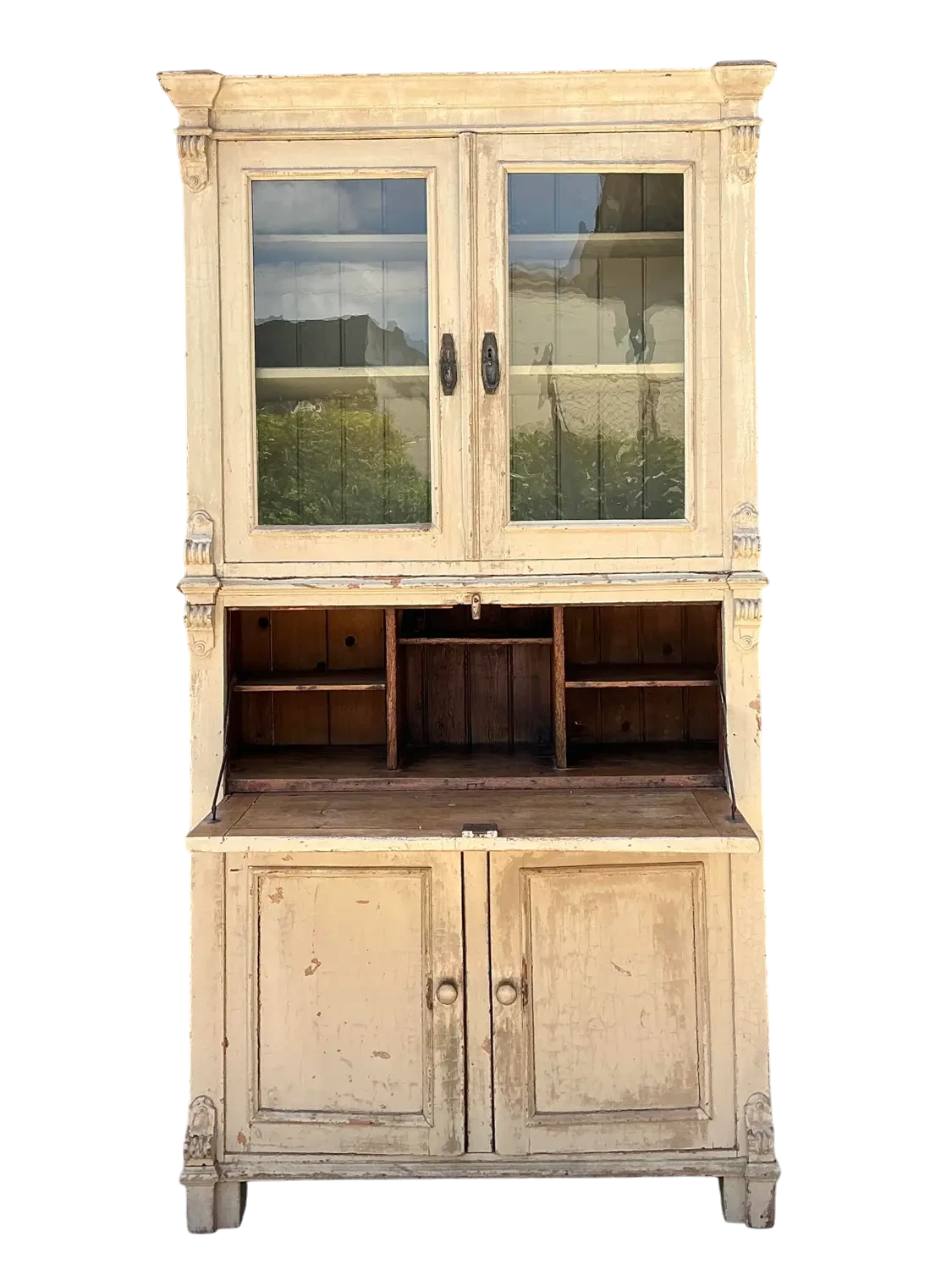 Vintage Distressed Drop Front Secretary Cabinet