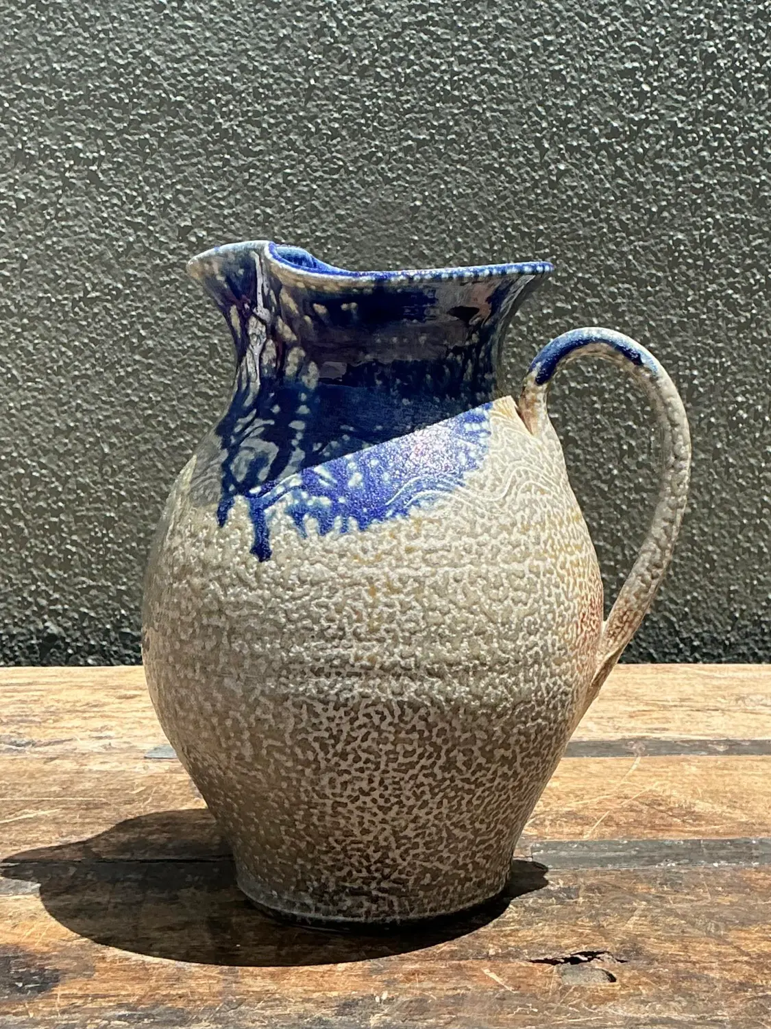 Vintage Drip Glazed Ceramic Pitcher - Detail view
