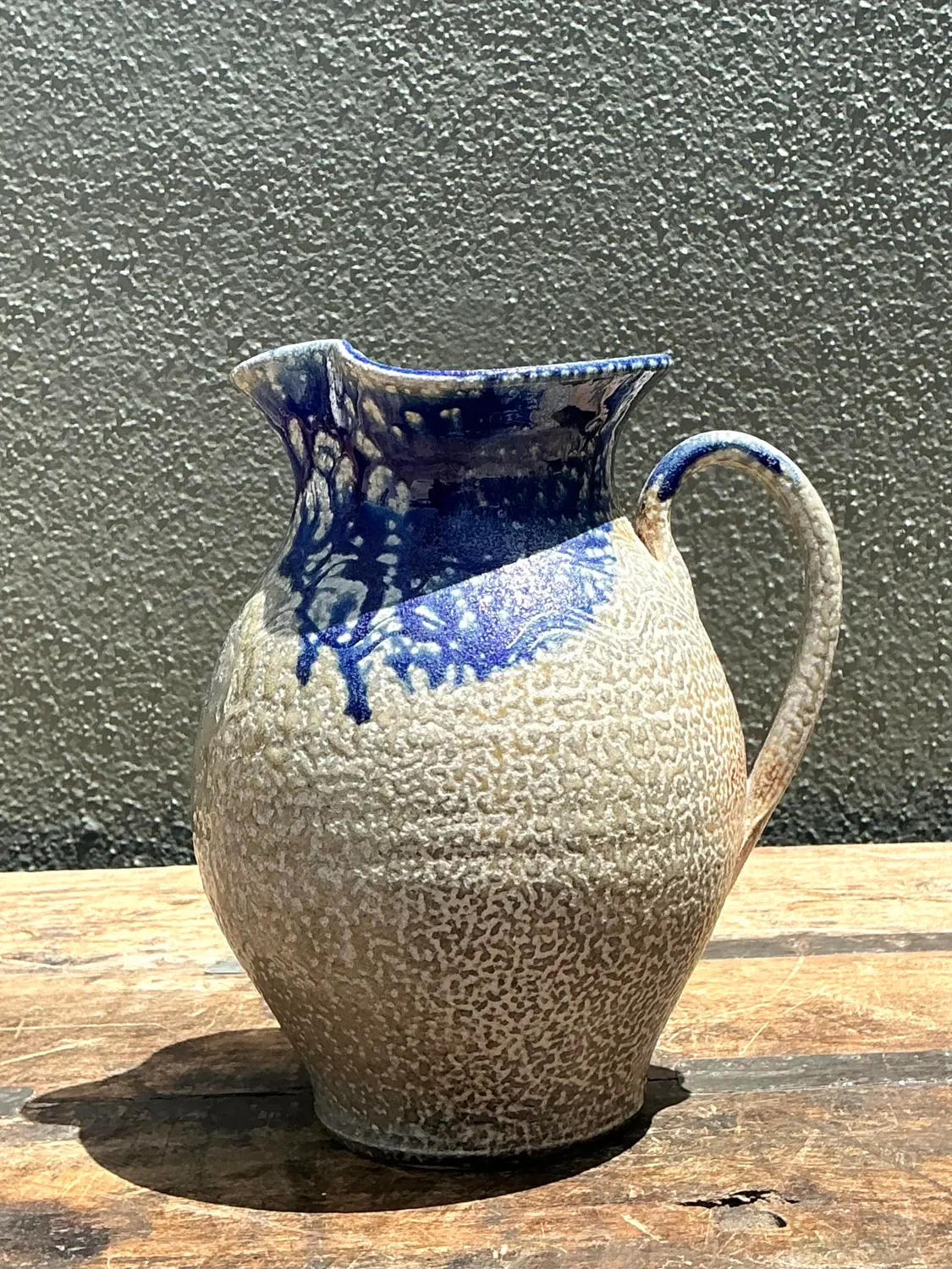 Vintage Drip Glazed Ceramic Pitcher - Side view