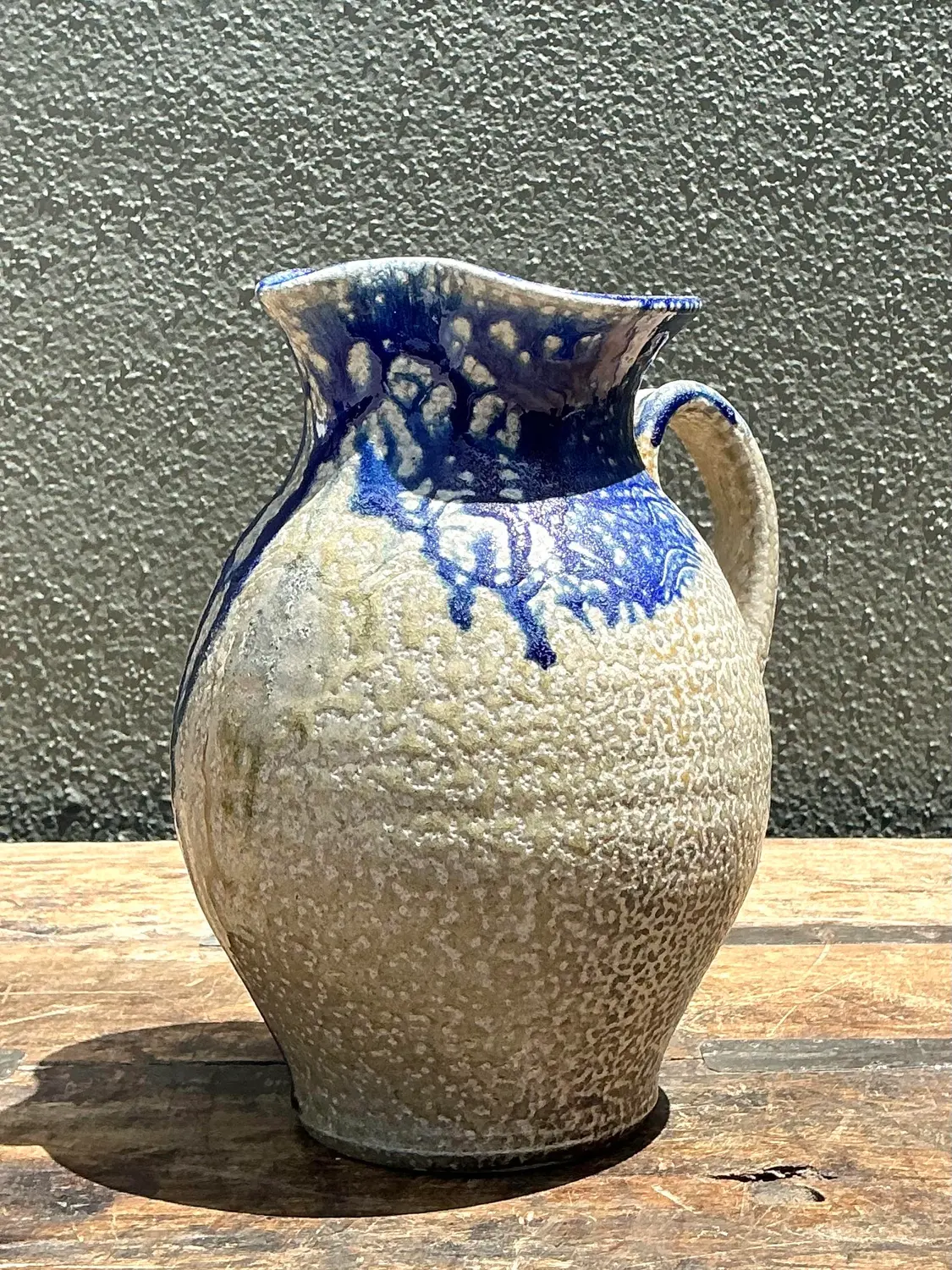 Vintage Drip Glazed Ceramic Pitcher - Back view