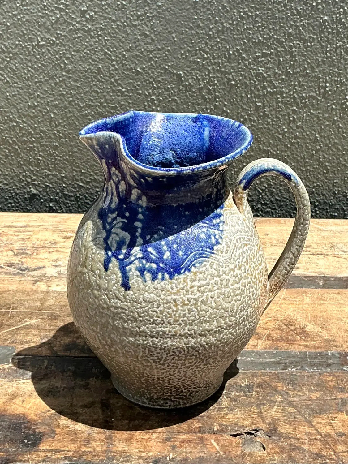 Vintage Drip Glazed Ceramic Pitcher - Top view