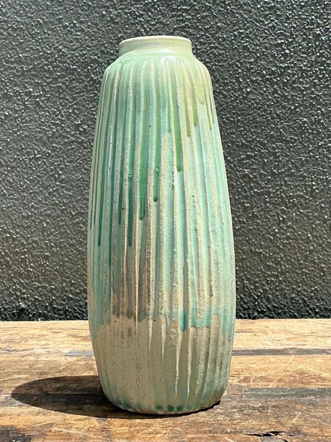 Vintage Drip Glazed Ceramic Vase - Back view