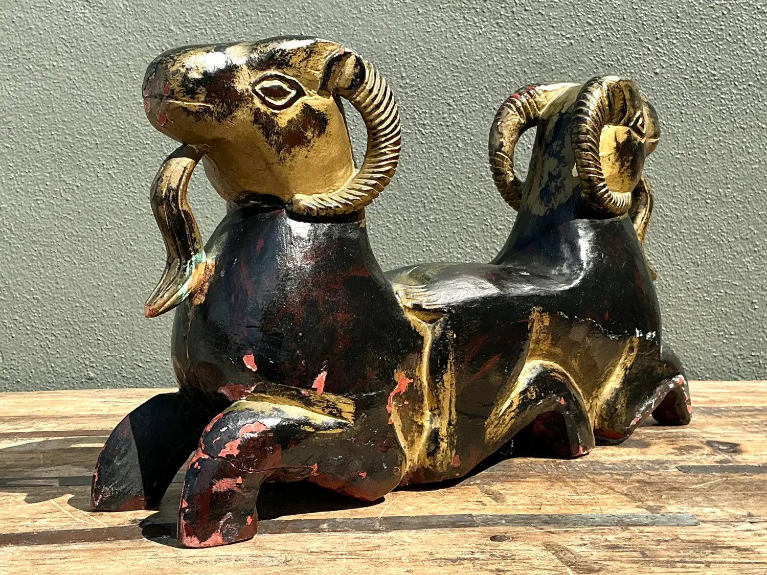 Vintage Egyptian Gilt Tipped Rams Head Sculpture - Detail view