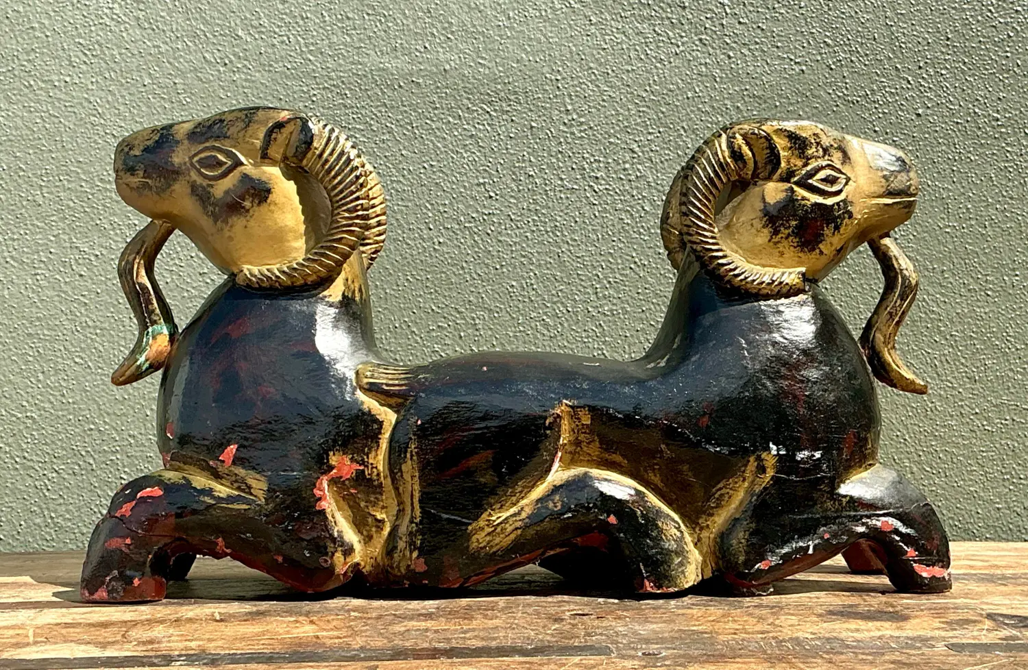 Vintage Egyptian Gilt Tipped Rams Head Sculpture - Side view