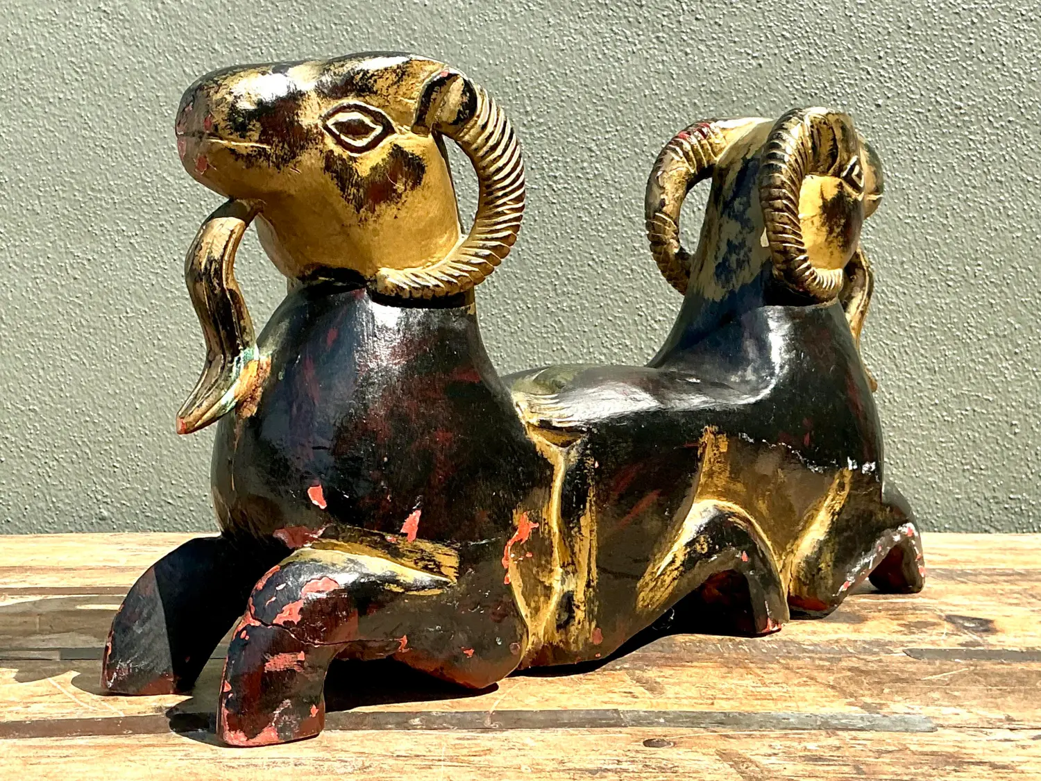 Vintage Egyptian Gilt Tipped Rams Head Sculpture - Top view