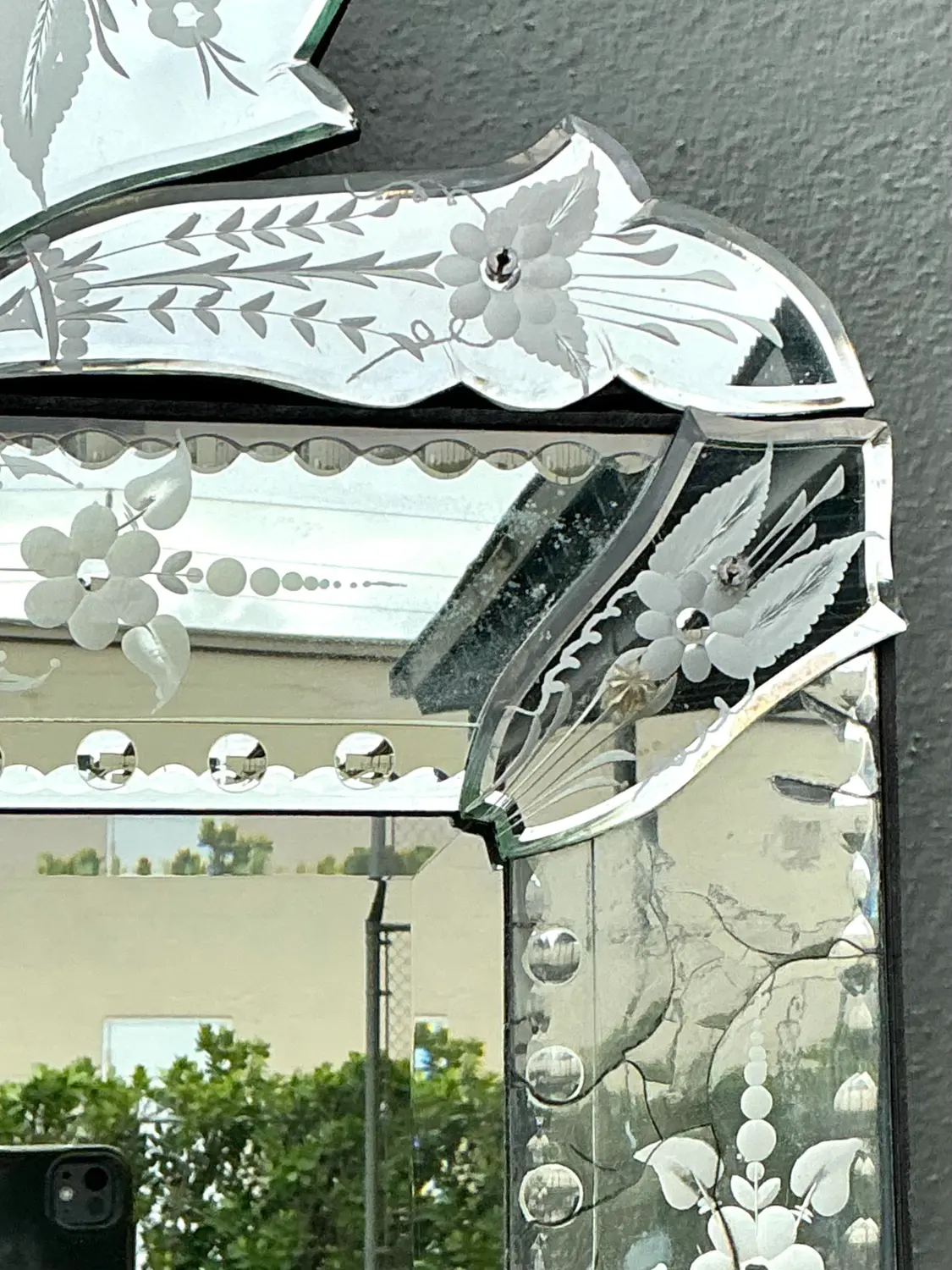 Vintage Etched Venetian Mirror - Side view