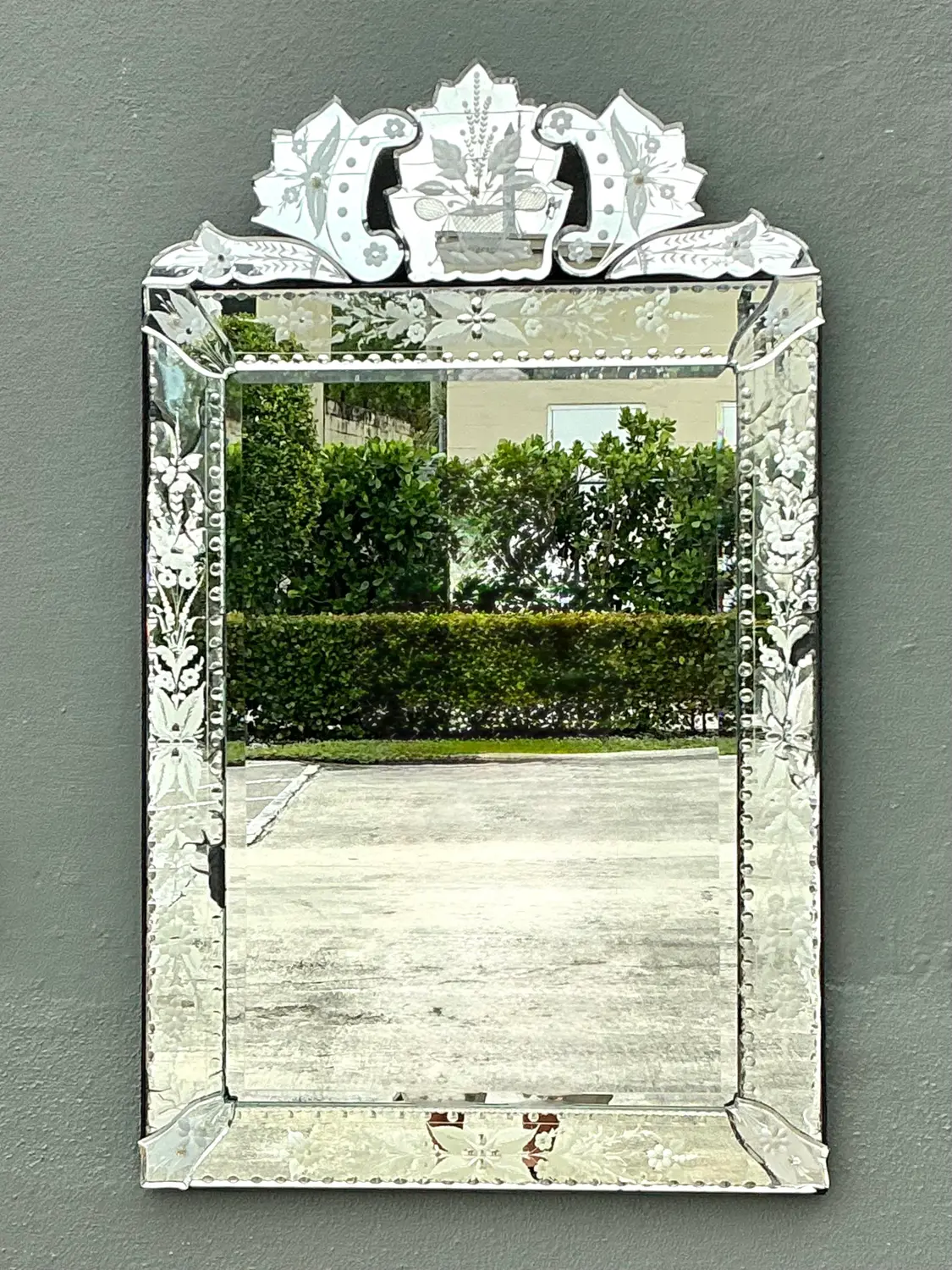 Vintage Etched Venetian Mirror - Top view