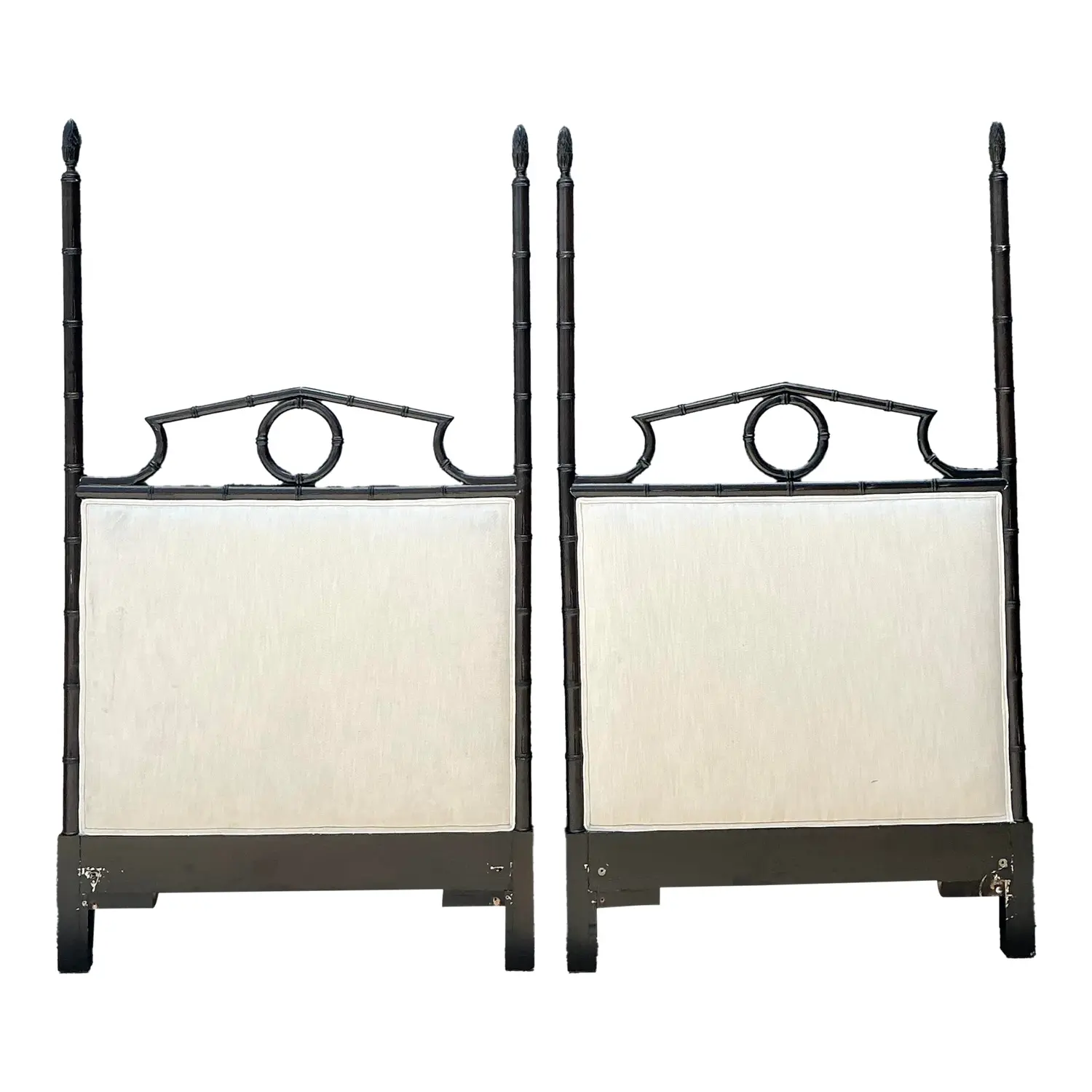 Vintage Faux Bamboo Pediment Twin Headboards - A Pair