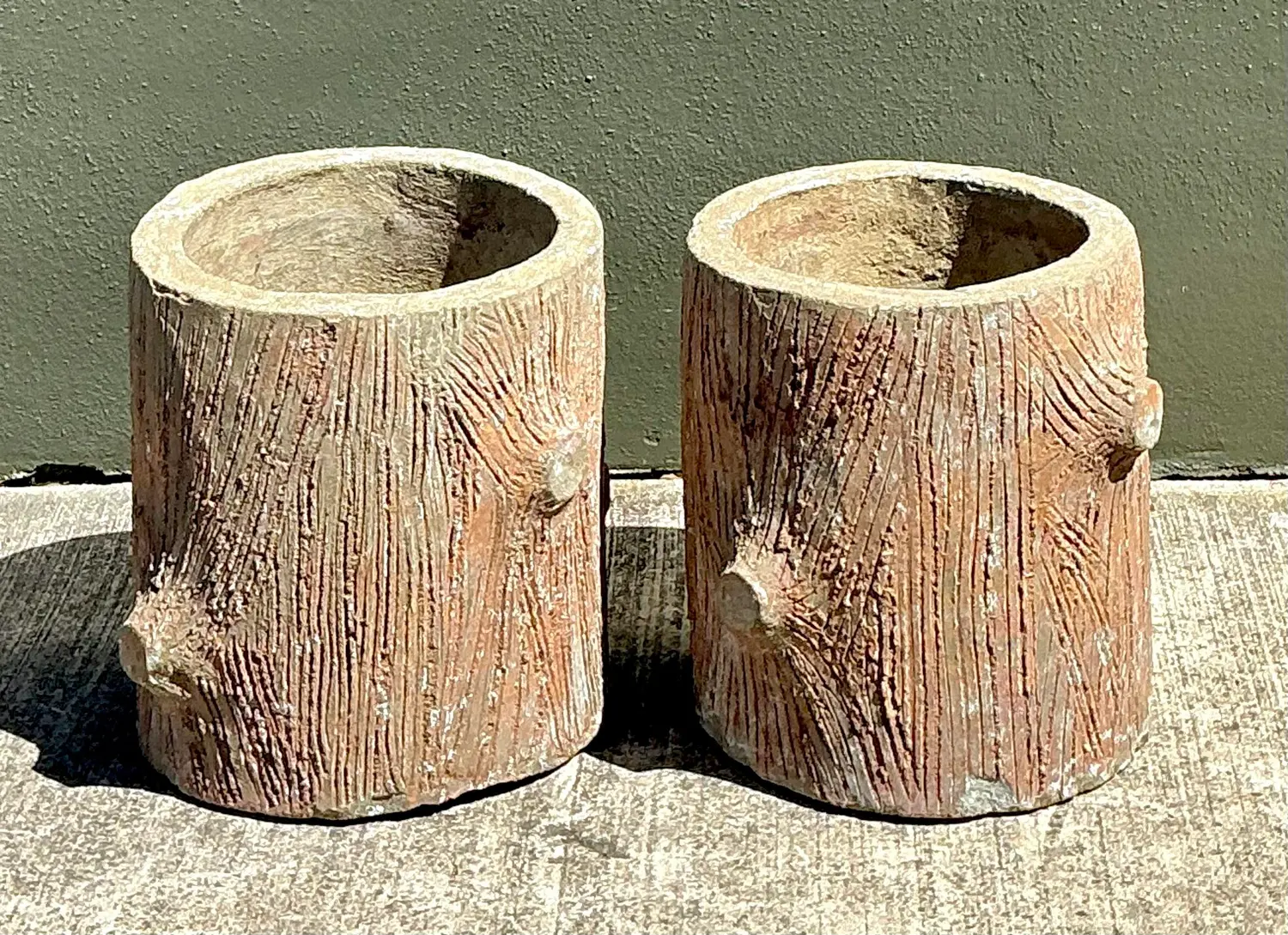 Vintage Faux Bois Concrete Planters