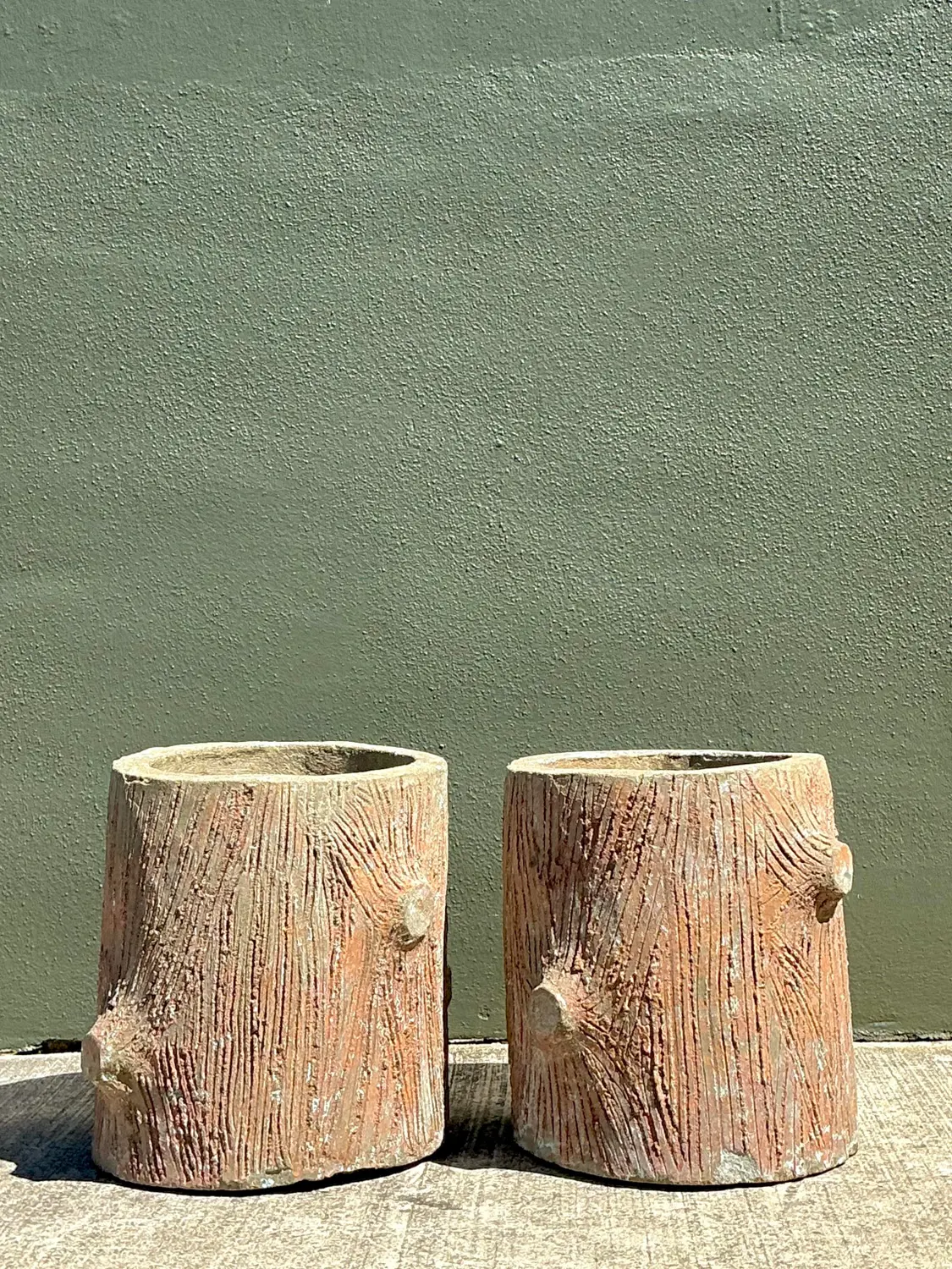 Vintage Faux Bois Concrete Planters - Detail view