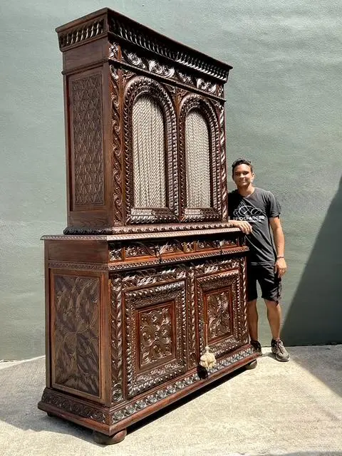 Vintage French Hand Carved Cabinet - Side view