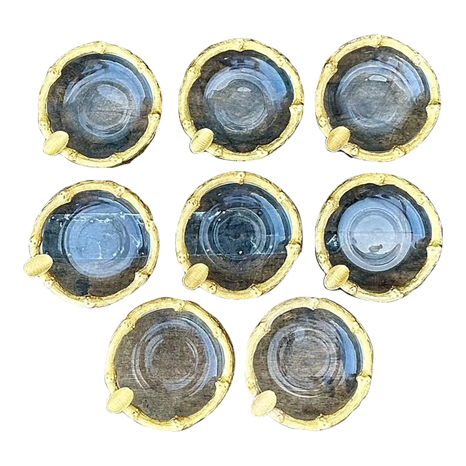Vintage Gilt Bamboo Table Setting Personal Ashtrays - Set of 8