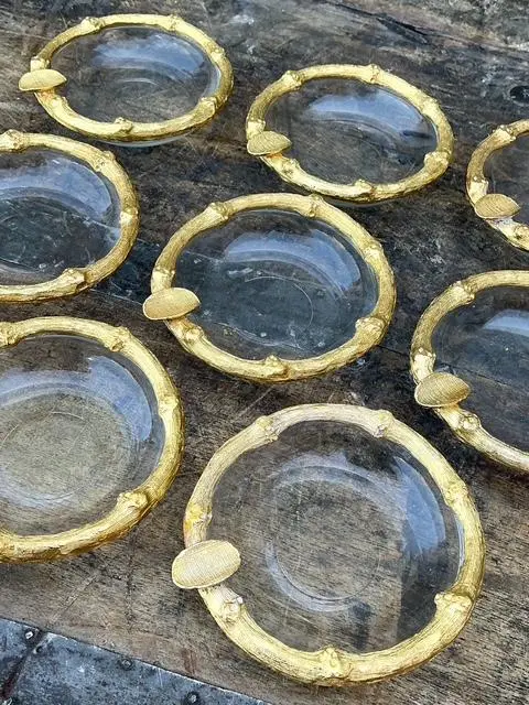 Vintage Gilt Bamboo Table Setting Personal Ashtrays - Set of 8 - Detail view