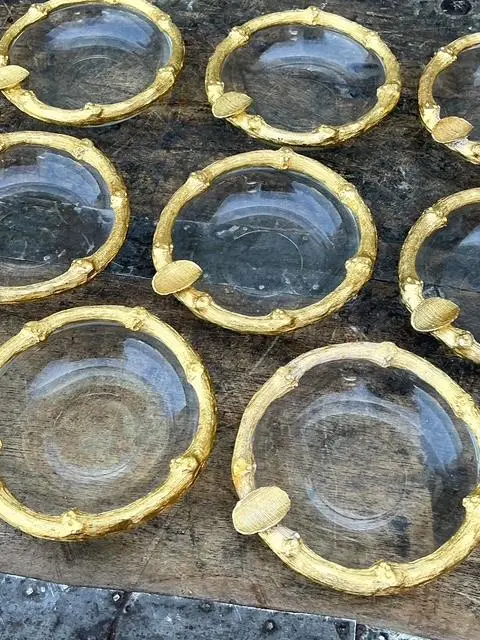 Vintage Gilt Bamboo Table Setting Personal Ashtrays - Set of 8 - Side view