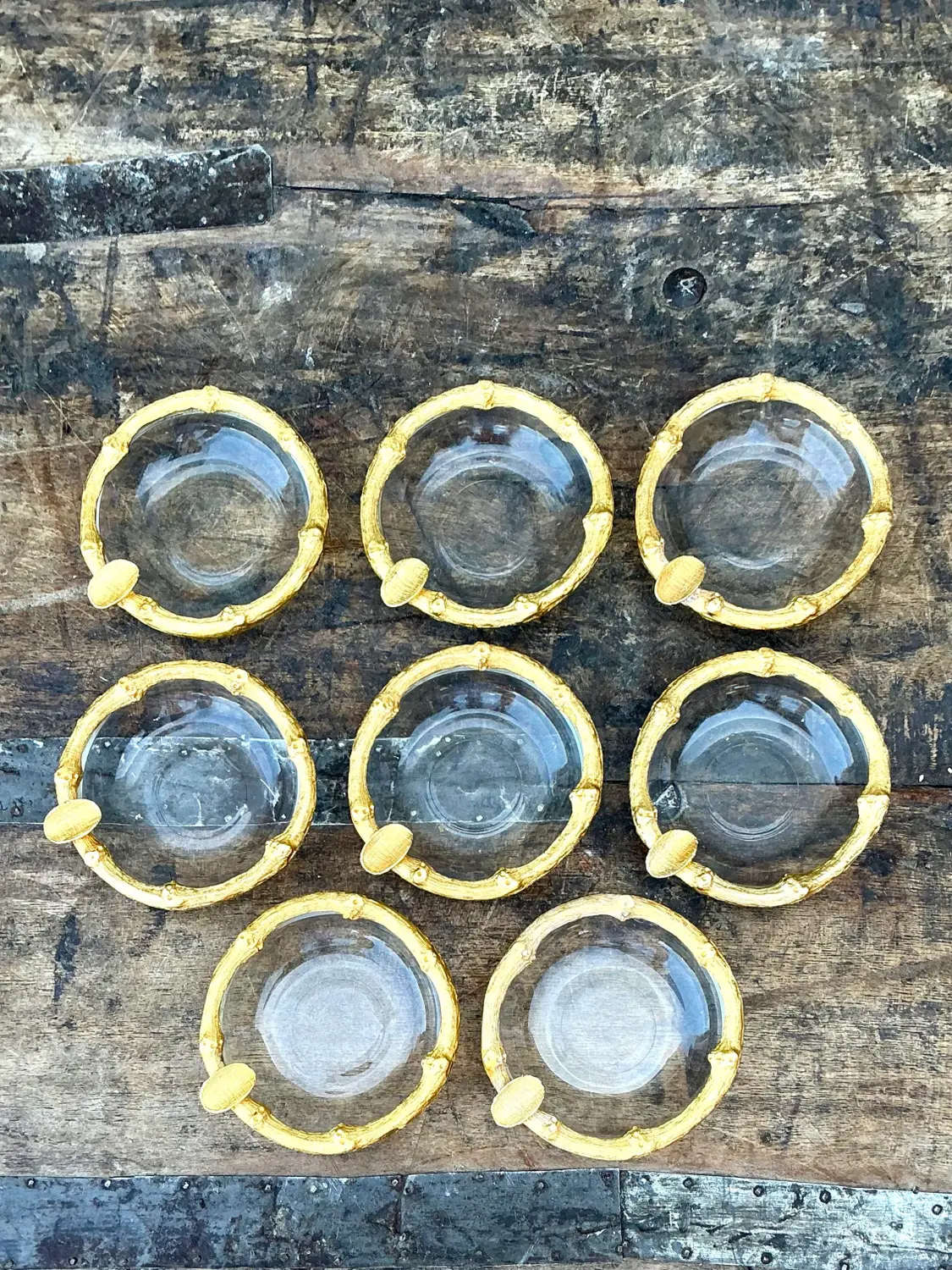 Vintage Gilt Bamboo Table Setting Personal Ashtrays - Set of 8 - Back view