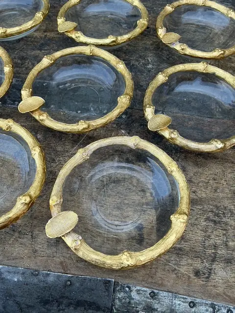 Vintage Gilt Bamboo Table Setting Personal Ashtrays - Set of 8 - Top view