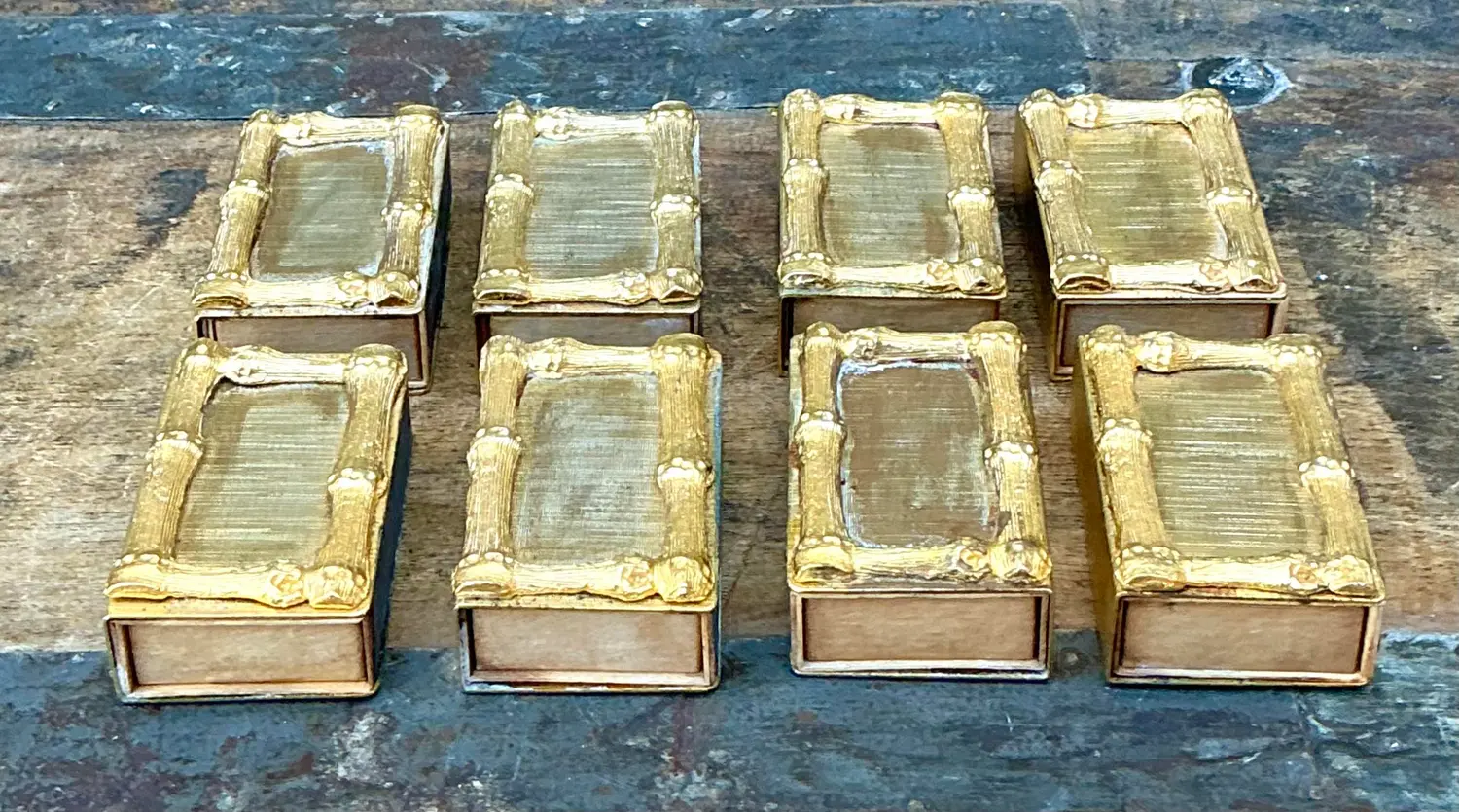 Vintage Gilt Bamboo Table Setting Personal Match Strikes - Set of 8