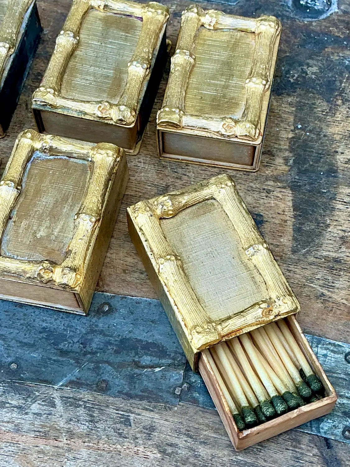 Vintage Gilt Bamboo Table Setting Personal Match Strikes - Set of 8 - Detail view