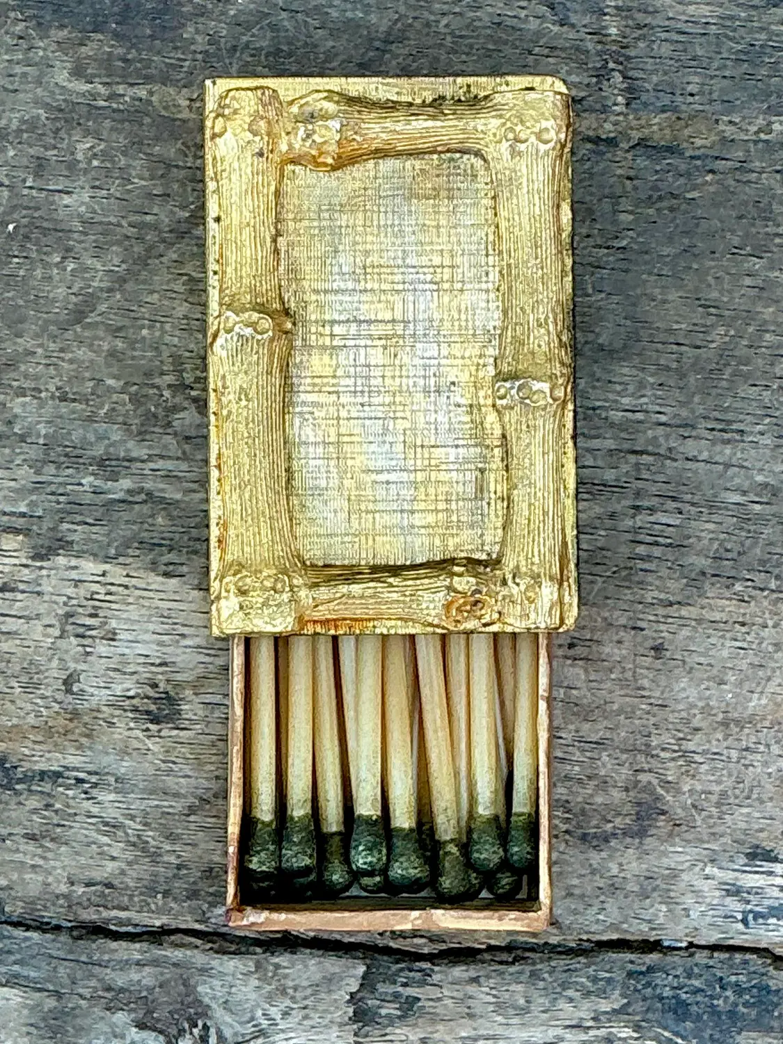Vintage Gilt Bamboo Table Setting Personal Match Strikes - Set of 8 - Side view