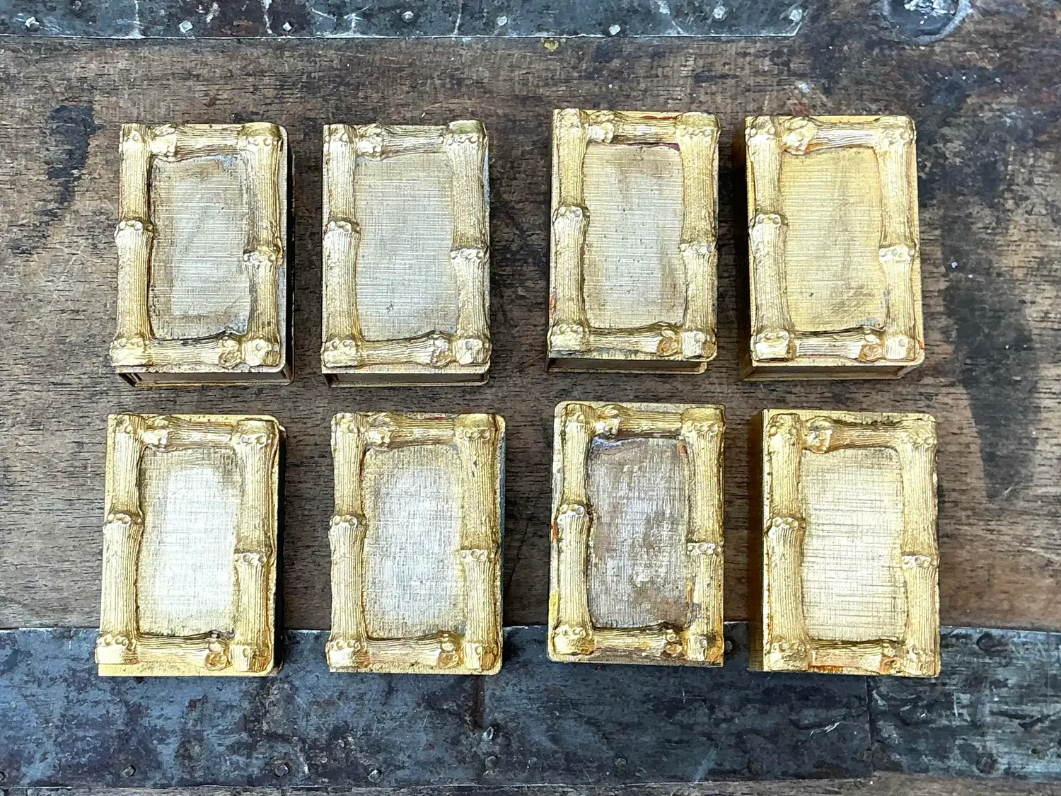 Vintage Gilt Bamboo Table Setting Personal Match Strikes - Set of 8 - Top view
