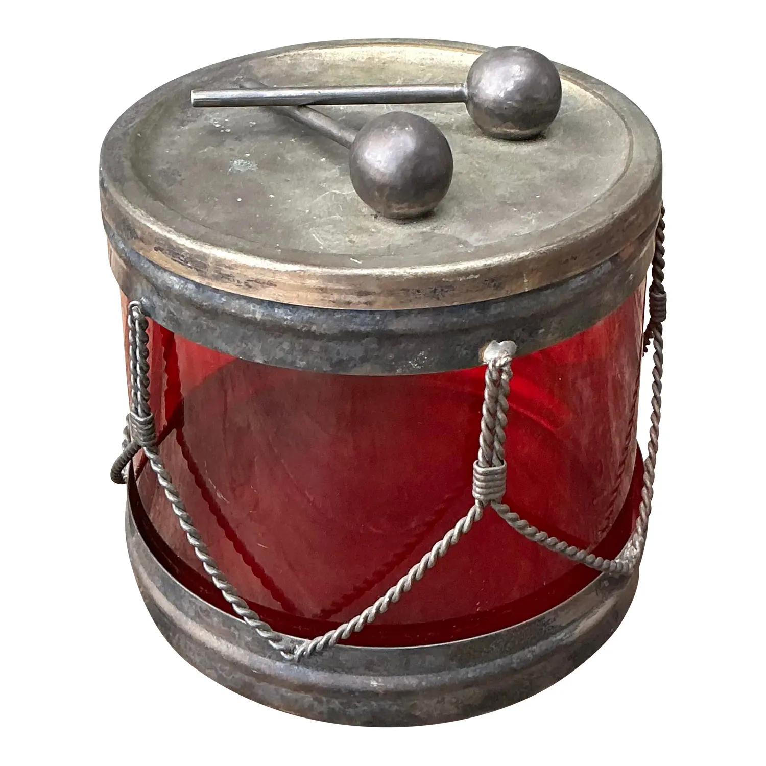 Vintage Glass Drum Lidded Jar