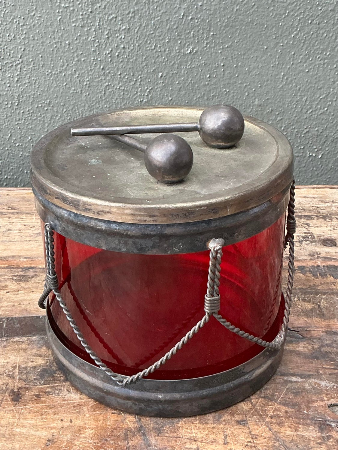 Vintage Glass Drum Lidded Jar - Side view