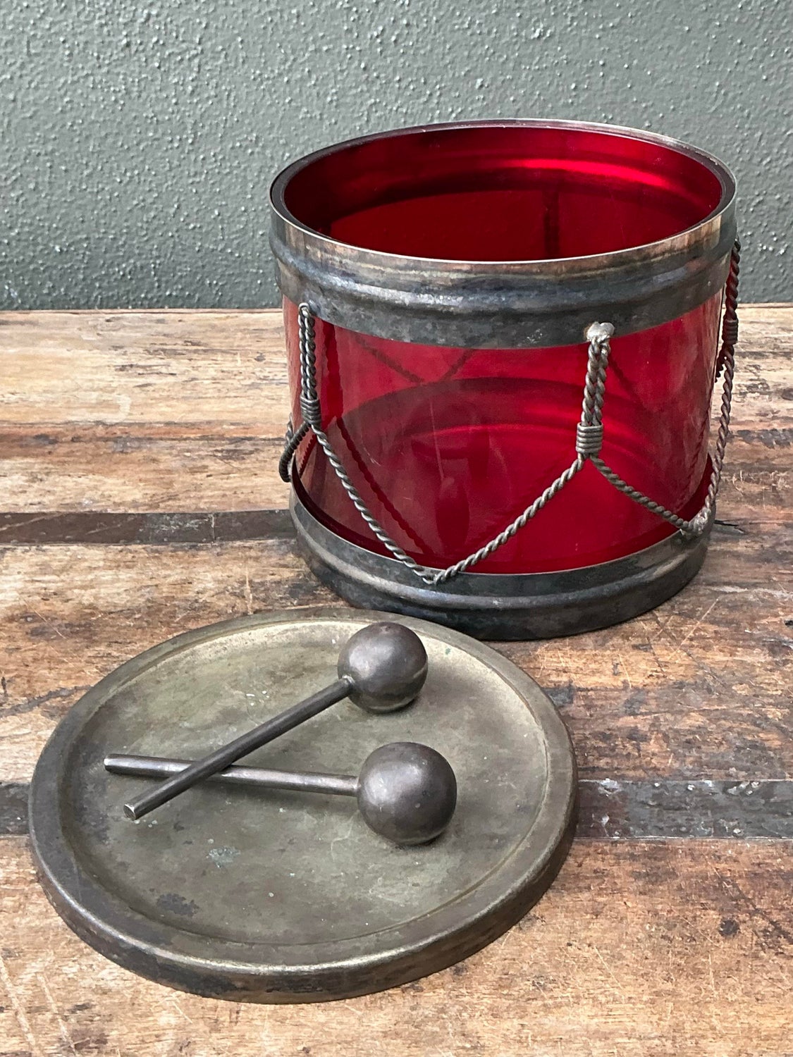 Vintage Glass Drum Lidded Jar - Top view