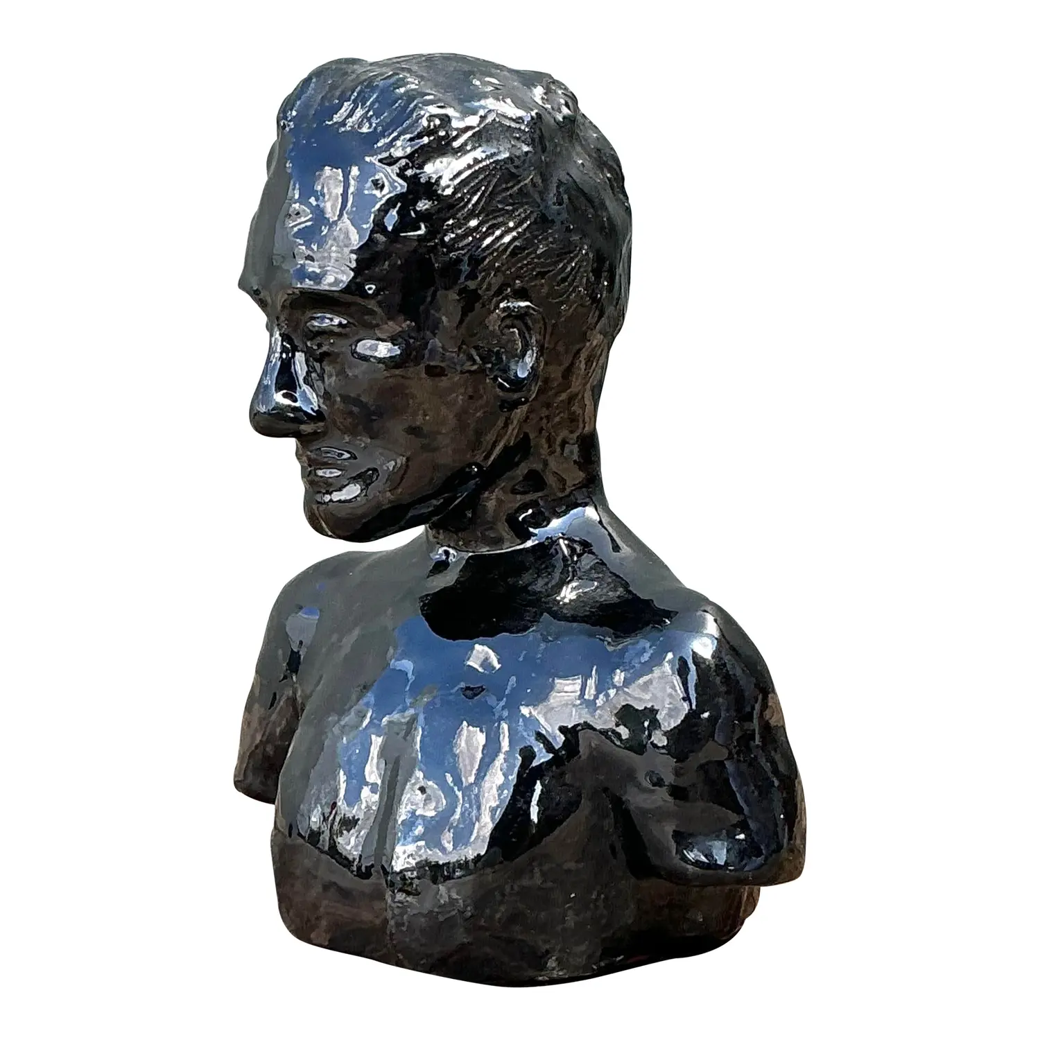 Vintage Glazed Ceramic Bust of Man - Ceramic, 5.25W x 6.5H