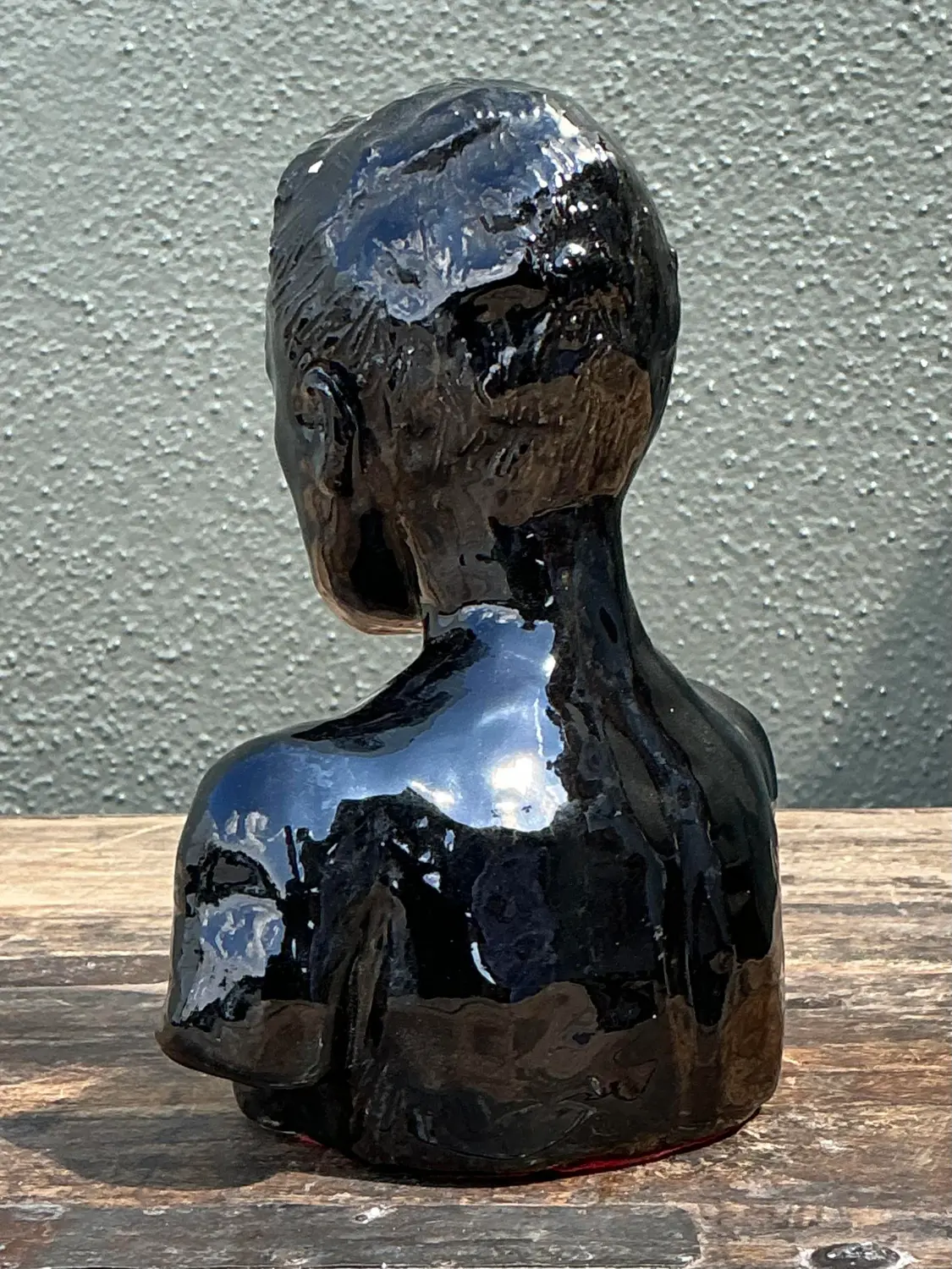Vintage Glazed Ceramic Bust of Man - Ceramic, 5.25W x 6.5H - Detail view