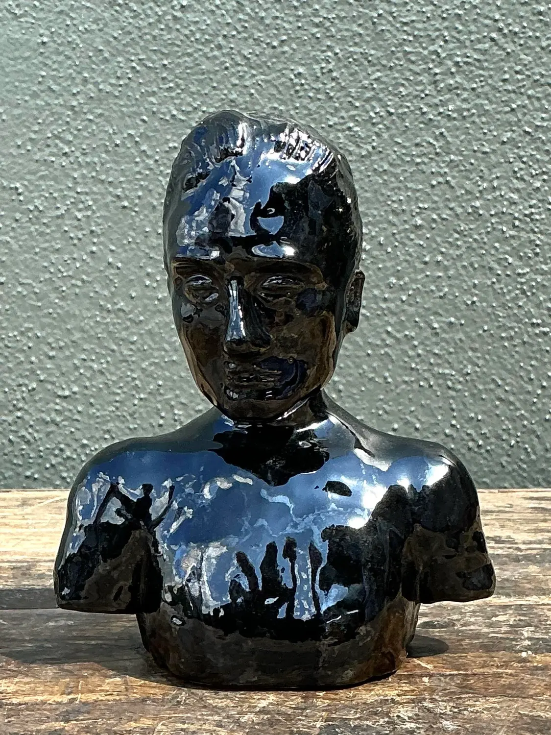 Vintage Glazed Ceramic Bust of Man - Ceramic, 5.25W x 6.5H - Side view