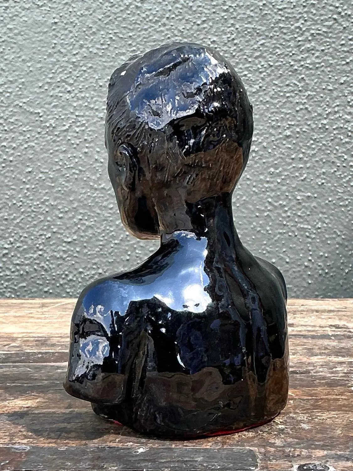 Vintage Glazed Ceramic Bust of Man - Ceramic, 5.25W x 6.5H - Back view
