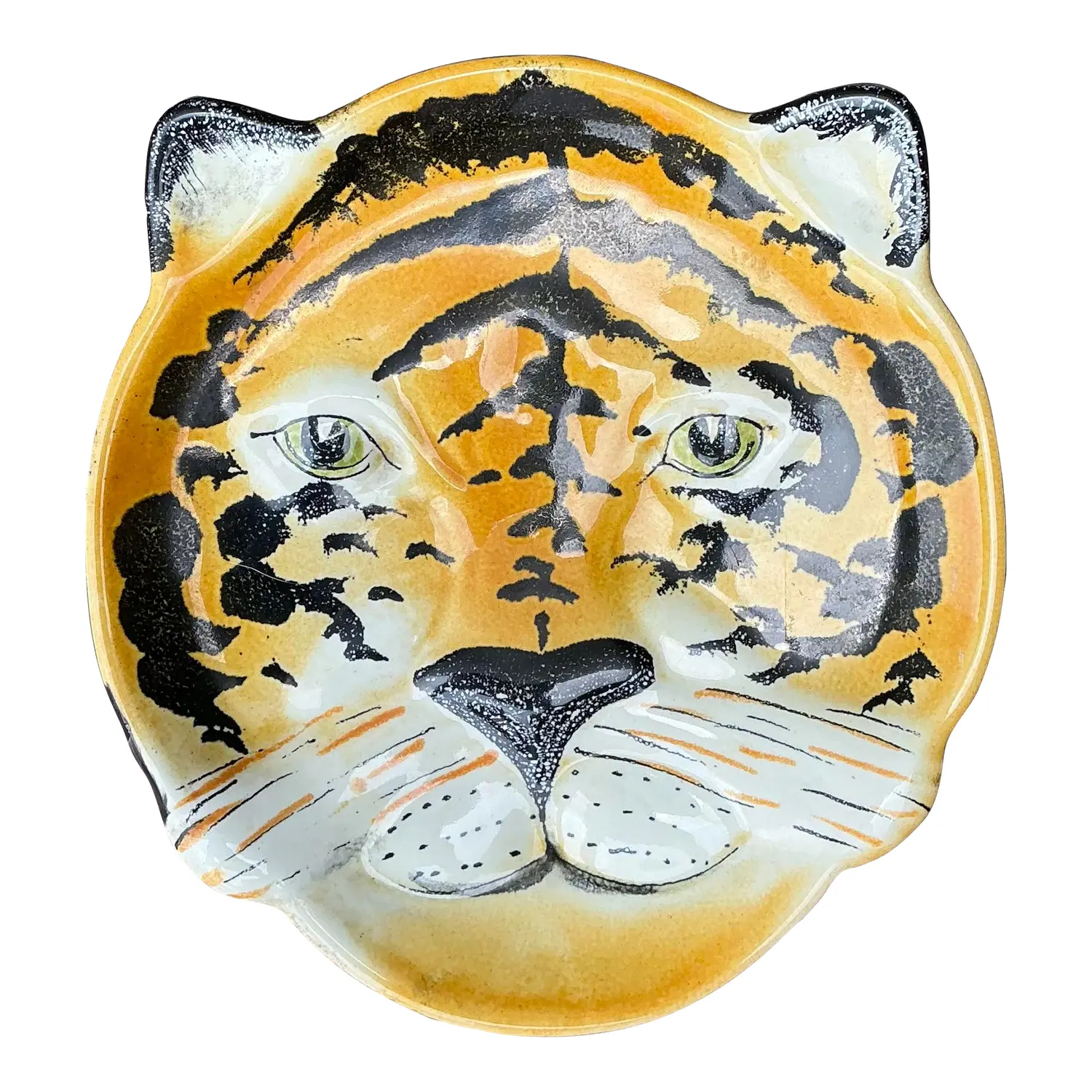 Vintage Glazed Ceramic Tiger Plate