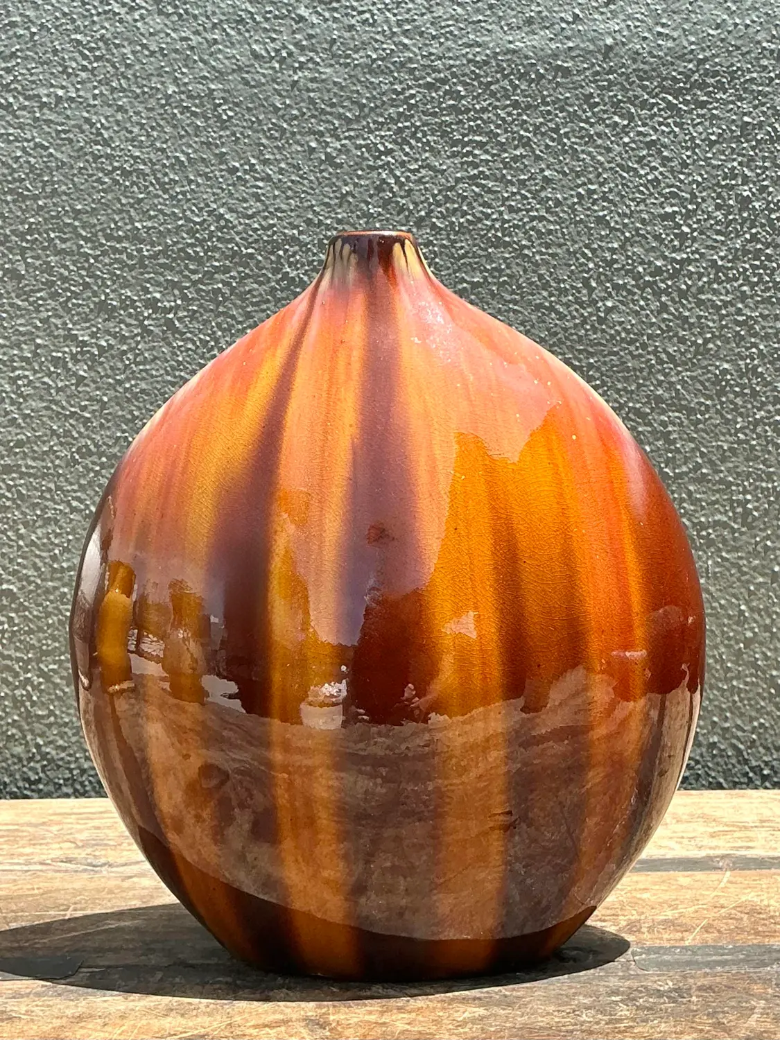 Vintage Glazed Ceramic Vase - Ceramic, 8.75W x 10H
