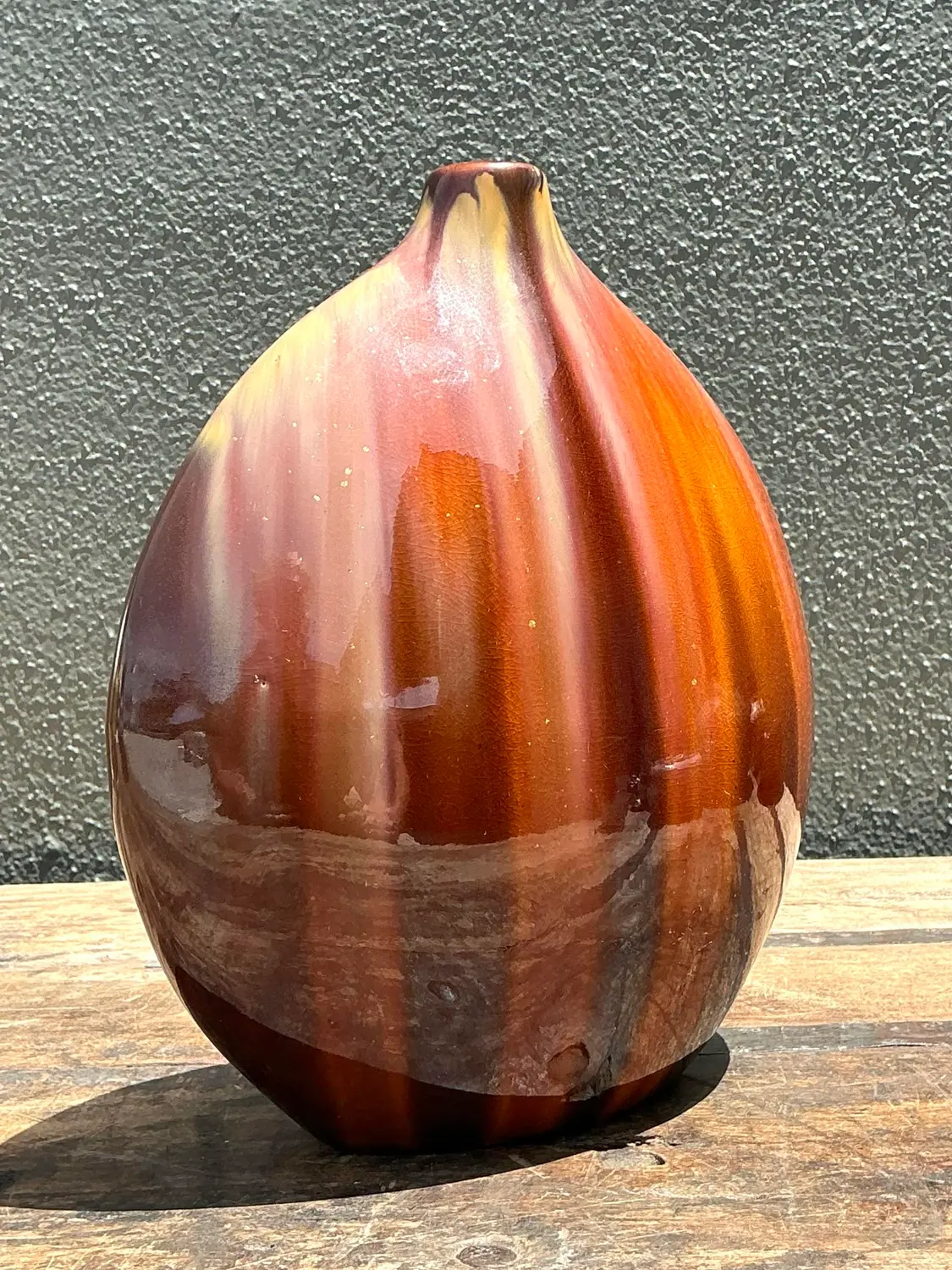 Vintage Glazed Ceramic Vase - Ceramic, 8.75W x 10H - Side view