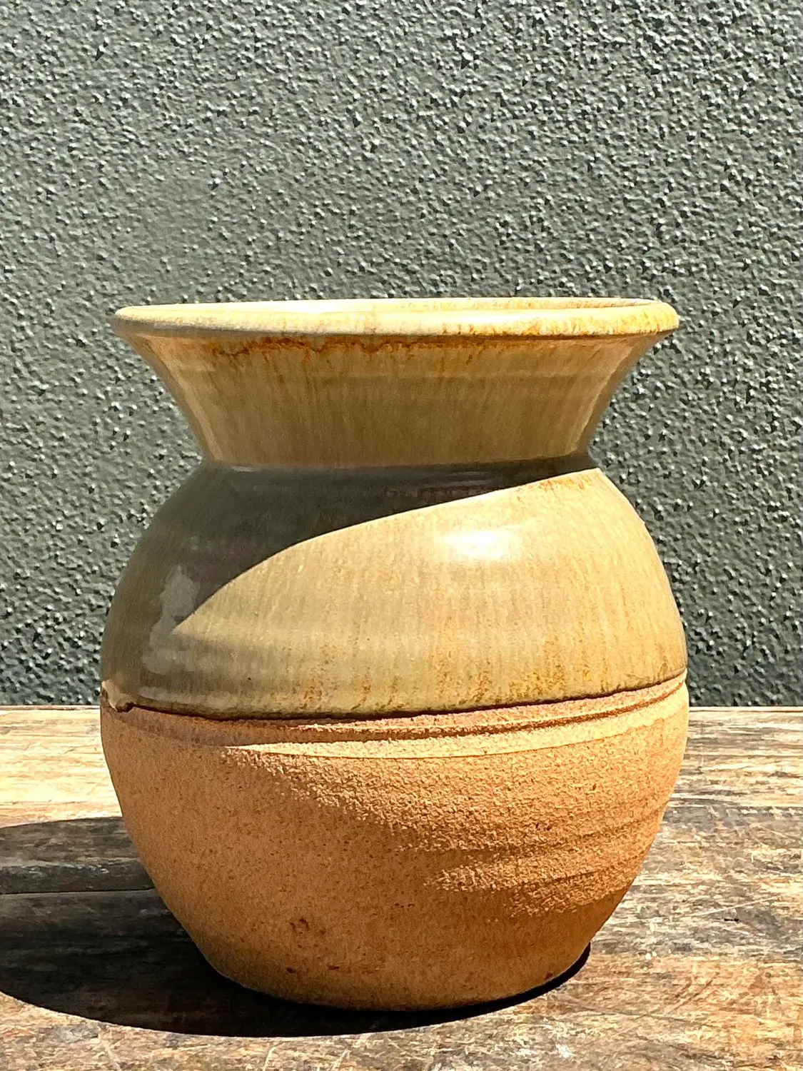 Vintage Half Glaze Pottery Vase - Detail view