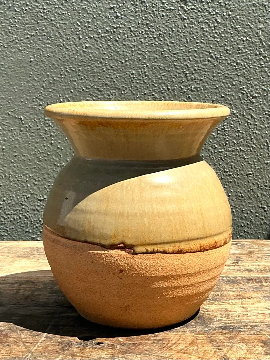 Vintage Half Glaze Pottery Vase - Side view