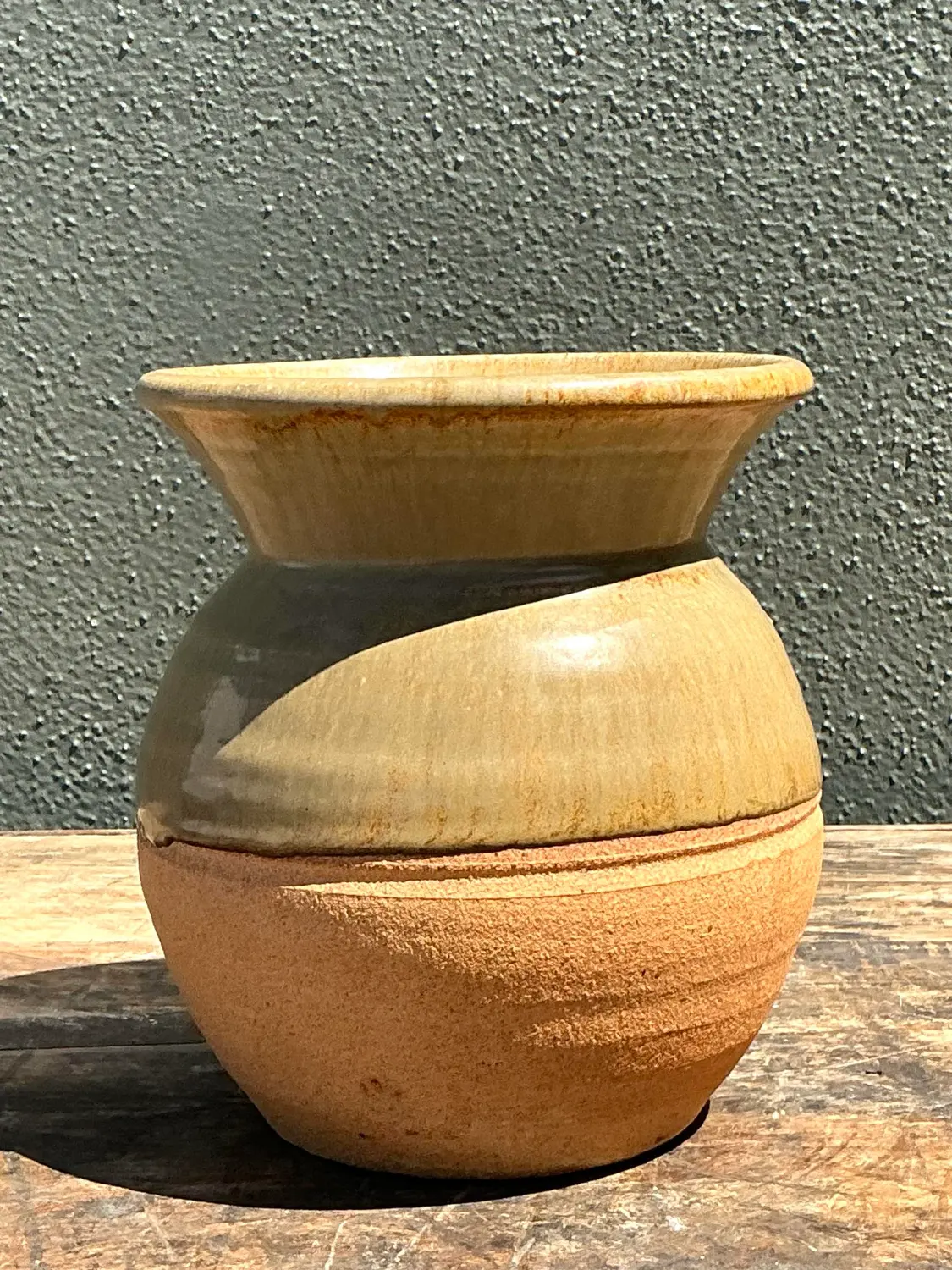 Vintage Half Glaze Pottery Vase - Back view