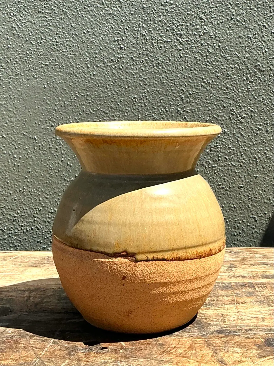Vintage Half Glaze Pottery Vase - Top view